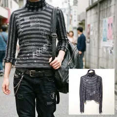 個性的◎【DIESEL】ディーゼル ボーダー タートルネック カットソー 長袖 Tシャツ ロンT トップス プリント グラフィック コットン 綿100% グレ×ブラック 黒×灰色 伸縮 ストレッチ レディース サイズM /M43988jQ