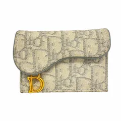 【6cd5279】クリスチャンディオール カードケース オブリーク サドル キャンバス グレー ゴールド金具【中古】レディース