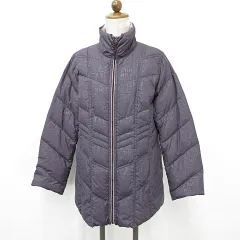 コート ダウンコート 2WAY リバーシブル ジップアップ スタンドカラー 型押しプリント総柄 紫 パープル ピンク M サンプル品