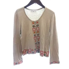 クリスチャンオジャール CHRISTIAN AUJARD ニット カーディガン 花柄 カシミヤ混 長袖 9T M ベージュ /AU