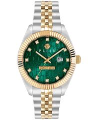 [Free Shipping] Philipp Plein Men's Watch Accessory Mens Date Superlative TwoTone Stainless Steel Bracelet Watch 41mm Tw