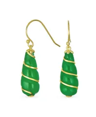 【送料無料】 ブリング レディース ピアス・イヤリング アクセサリー Classic Green Jade Teardrop Twisting Swirl Dangle Earrings Gold Sterling Silver Dark green