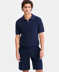 【送料無料】 アルファニ メンズ ニット・セーター アウター Mens Cotton Johnny Collar ShortSleeve Sweater Neo Navyのサムネイル
