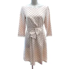 エニィスィス エニシス anySiS ワンピース ひざ丈 ドット 七分袖 ウエストマーク 2 M ベージュ /AU