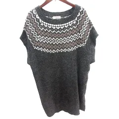 サマンサモスモス SM2 ニット ワンピース ミニ 総柄 フレンチスリーブ F チャコールグレー /AU