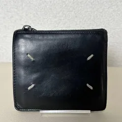 メゾンマルジェラ　二つ折り財布　４ステッチ　レザー　ブラック　札入れ　ガード入れ