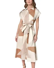 ダナキャラン レディース トップス ワンピース プリント シャツ Donna Karan Printed Shirtdress Umbria Shell