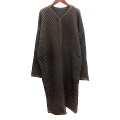 ボブ Bob ニット ワンピース ロング Vネック ヘリンボーン柄 長袖 F 茶 ブラウン /AU