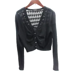 ナネットレポー nanette lepore ニット カーディガン ショート丈 かぎ編み 長袖 M 黒 ブラック /AU