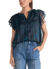 エラン レディース トップス シャツ フリル Elan RuffleSleeve Top Blue Luxenburg ブルーのサムネイル
