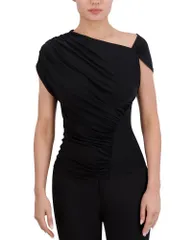 ビーシービージーマックスアズリア レディース トップス シャツ アシンメトリー キャップ BCBGMAXAZRIAsymmetrical Cap Sleeve Top Black ブラックのサムネイル