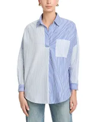 フレンチコネクション レディース トップス シャツ FRENCH CONNECTION Striped Popover Shirt LinenNavy ネイビーのサムネイル