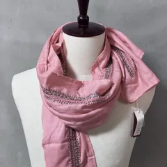 CITRUS シトラス タグ付き未使用 コットンシルク 微光沢 ビジュー スパンコール 装飾 大判 インド ストール ピンク