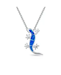 【送料無料】 ブリング レディース ネックレス・チョーカー・ペンダントトップ アクセサリー Nautical Tropical Green Opal Gecko Lizard Pendant Necklace in Sterling Silver Blue