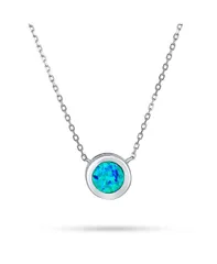 【送料無料】 ブリング レディース ネックレス・チョーカー・ペンダントトップ アクセサリー Classic Round Solitaire Bezel Set Fire Created Opal Pendant Station Necklace Plated9