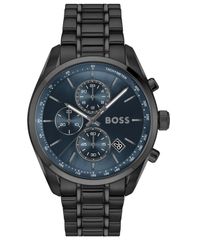 [Free Shipping] Hugo Boss Men's Watch Accessory Mens Grand Prix 44 Quartz Chrono Ionic Plated Black Steel Watch 44.5mm B