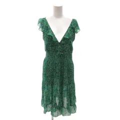 ザラ ベーシック ZARA BASIC ワンピース ノースリーブ 総柄 Vネック カシュクール フリル ひざ丈 S 緑 グリーン /FF