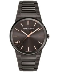 [Free Shipping] Ferragamo Men's Watch Accessory Salvatore Men's Swiss Gunmetal Ion Plated Bracelet Watch 41mm Gun