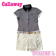Callaway キャロウェイ 半袖 ロゴ刺繍 コットン混 ストレッチ ワッフル ボーダー ポロ ワンピース L