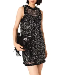 マージュ レディース トップス ワンピース フラワー柄 スパンコール 刺繍 フラワー Maje Floral Sequinned Embroideredress Black ブラック
