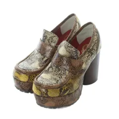 ヨースケ YOSUKE 厚底パンプス ローファー チャンキーヒール パイソン柄 スネークスキン柄 24cm キャメルコンビ 茶色 ブラウン 2600955 /RI ■OS