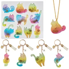 新品 シリコンモールド 猫 DIY 手作り ねこ UVレジン 型 キーホルダー チャーム ピアス イヤリング アクセサリー ネックレス エポキシ樹脂 贈り物 通し穴付き かわいい (ねこ)