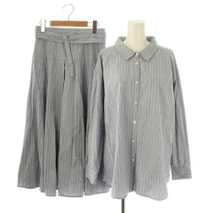 アルページュストーリー Arpegestory セットアップ シャツ フレアスカート ストライプ 1 サックスブルー ネイビー ホワイト /DO ■OS