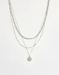 トップショップ レディース アクセサリー ネックレス・チョーカー・ペンダントトップ Tシャツ レース Topshop Nyle stainlessteel multi chainecklace with pendant SILVER シルバー