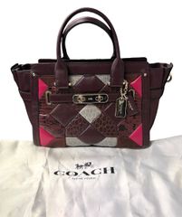 COACH コーチ パイソン型押し パッチワーク ハンドバッグ バーガンディ Z9404