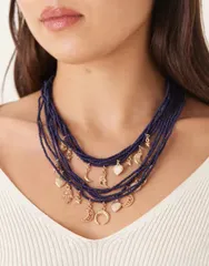 アクセサライズ レディース アクセサリー ネックレス・チョーカー・ペンダントトップ レース Accessorize midnight bead charm layered necklace Blackのサムネイル