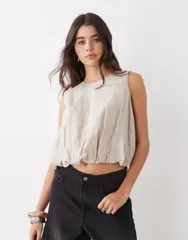 モンキ レディース トップス Tシャツ リネン Monki linen blend bubble top Beige ベージュのサムネイル