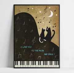 アートポスター　ネコ　ピアノ　モダン　ミッドセンチュリー　北欧　リビング　カフェ　ガレージ　玄関　部屋　ペット　新生活　かわいい　店舗　おしゃれ