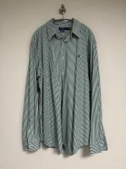 XXL ポロ クラシックフィット ギンガム ストレッチ ポプリンシャツ パイン白