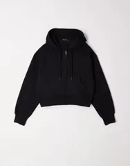 エイソス レディース アウター パーカー・スウェット クロップド ASOS DESIGN cropped zip up brushback hoodie Black ブラック