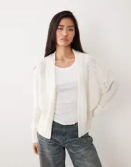 エイソス レディース アウター カーディガン ASOS DESIGN slubby edge to edge cardigan in cream クリームのサムネイル