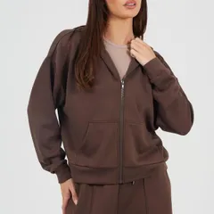 ブレーブソウル レディース アウター パーカー・スウェット フルジップ シャツ スキューバ Brave Soul BS Womens Zip Throughooded Scuba Sweatshirt Chocolate チョコレート