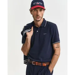 ガント メンズ トップス ポロシャツ Gantipped Pique Polo Shirt Evenng Blue 433 ブルーのサムネイル
