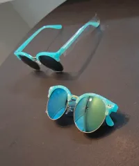 未使用 シンプルで強力なファッション サングラス (スカイブルー メガネフレーム ライトグリーン UVコーティング)