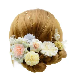 【特価】完璧なマッチ 振袖 成人式 成人式 結婚式 卒業式 ヘア飾り 髪飾り ド 黄色 髪飾り ライフラワー、ビーズ、カスミソウ 七五三 (シャンパンピンク)