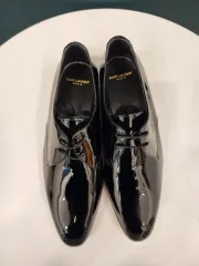 Saint Laurent ブラック エナメル メンズ オックスフォードシューズ