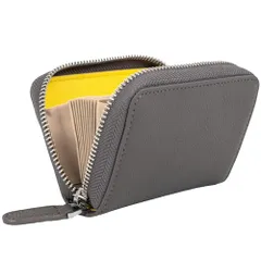 [RafiCaro] ミニ財布 お札が折れない レディース メンズ 二つ折り財布 大容量 じゃばら カードケース ボックス型 小銭入れ YKKファスナー 牛革 小さい コンパクト グレー/イエローkoe 57c11ad1