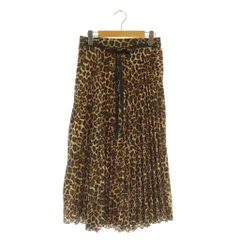 ザラ ベーシック ZARA BASIC レオパード柄プリーツスカート ロング リボン USA S ブラウン /MY ■OS
