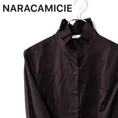 NARACAMICIE ナラカミーチェ レディース 極美品 フリルカラー ブラウス シャツ 長袖 立ち襟 スタンドカラー ストレッチ コットン ブラック 黒 クロアチア製 0 S 7号 通勤 ビジネス フォーマル セレモニー レディース Sサイズ 077TY