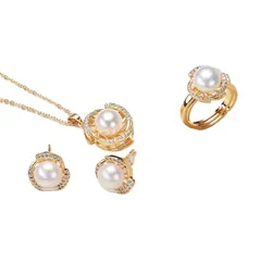【新品】 [Bigbabybig] パール ネックレス レディース 天然真珠のセットネックレス指輪イヤリングです ジルコン流行です10mm 贈り物です18kメッキです 1