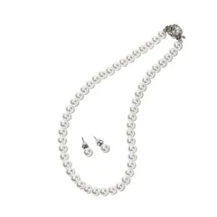 【新品】 [CRANES COLLECTION] 5年 パール ネックレス ピアス イヤリング セット 真珠 日本製 天然貝パール 8mm珠 自社生産 10サイズ 選べるケース ホワイト グレー ブラック (BOXケース/巾着袋付き, ホワイトピアス, 9 1