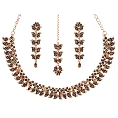 【新品】 Touchstone インディアンウェディングジュエリーセット ゴールド トラディショナル ネックレス 女性用 ステートメントラインストーンセット ハリウッド グラマースタイル クリスタルストーン ブライダルコスチューム ゴールデンネックレス,  0