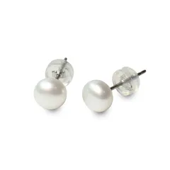 【新品】 [クレインズコレクション]長期 日本製 天然 淡水パール 真珠 ピアス イヤリング ボタンシェイプ 金属アレルギー対応 選べるサイズ&カラー 修理交換対応可 自社生産 ケース・お手入れクロス・巾着袋付 ホワイト ピンク(TP6mm WH-SV) 1