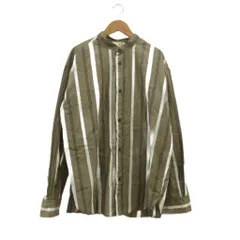 ナノユニバース nano universe シャツ 長袖 スタンドカラー ストライプ M 茶色 ブラウン 白 ホワイト 紺 ネイビー /XZ ■GY58