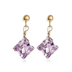 【新品】 [スズメの国 装身具]イヤリング アメジスト ピンクアメジスト 天然石 スクエア パープル 紫 両耳 シンプル プリンセスカット ネジバネ式 ノンホールピアス ノンホールイヤリング 軽い 半貴石 (樹脂ノンホールピアス（イヤリング）) 1