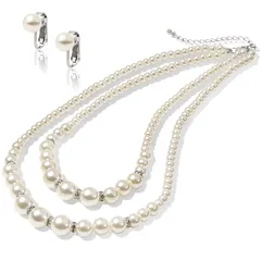 【新品】 LunArts パールネックレス 2連 イヤリング or ピアス セット 8mm 真珠 冠婚葬祭 結婚式 真珠（イヤリング）